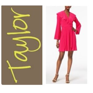 🌺 Barbie Pink Ruffle Trim Flutter Sleeve Wrap Dress NWT 12 by Taylor